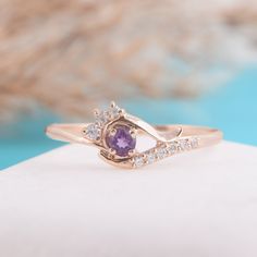 "Amethyst ring, Promise ring gold, Women ring gold, Dainty ring gold, Minimalist ring, Purple stone ring, Amethyst jewelry, Gold ring for her WE OFFER UNLIMITED PERIOD INSTALLMENTS PLAN This is a beautiful, stunning, feminine ring that works well for all occasions, styles, and ages. You will love it! Ring information Main stone: Amethyst Approximate size: 3.0mm Accent stone: Cubic zirconia Metal type: Gold Metal stamp: 14k solid gold Same ring with peridot - https://www.etsy.com/listing/24236383 Fine Jewelry Amethyst Crystal Promise Ring, Fine Jewelry Amethyst Crystal Ring For Promise, Amethyst Diamond Promise Ring With Accent Stones, Elegant Amethyst Promise Ring With Open Design, 14k Gold Amethyst Open Ring, Rose Gold Amethyst Birthstone Ring For Promise, Rose Gold Amethyst Birthstone Promise Ring, Elegant Open Amethyst Promise Ring, Rose Gold Amethyst Promise Ring