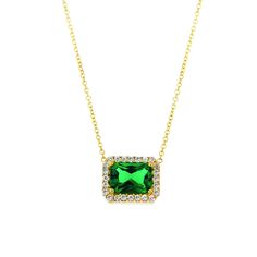 14ct gold green zircon stone necklace, is a classic addition to your jewelry collection. This exquisite necklace features a beautifully baguette cut green stone as a centerpiece in an rectangular shaped rosette made of clear zirconia. The 14k gold chain adds a touch of elegance and sophistication, making it the perfect accessory for any occasion such as wedding, receptions, birthday or anniversary. Gift wrap is available for free! Recycled Necklaces, Wedding Receptions, Baguette Cut, Green Stone, Solid Yellow, Stone Necklace, Gold Chain, Green Color, Gold Chains