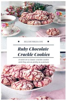 ruby chocolate crinkle cookies on a white plate