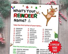 a christmas reindeer name game with candy canes