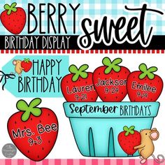 a birthday card with strawberries in a basket and the words berry sweet on it