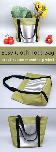 an easy cloth tote bag that is great for the beginner sewing project