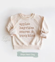 ✿ Welcome to Pint Sized Premium! ✿ Our goal is to bring you the cutest and trendiest designs on the highest quality onesies and shirts. All of our products are designed, printed, pressed, and shipped next business day from our Upstate New York boutique. Things to know: - Each item is handmade to order! - We carry several different brands, including Gerber Premium, Rabbit Skins, and Bella Canvas. Please see our size chart below :) - Machine wash cold, tumble dry low. To preserve the print for longer, wash inside out. - For personalized designs - enter customization in the "Add your personalization" field. - Orders ship next business day. - On a deadline? Upgrade to Priority Mail Express at checkout. ✰Onesies® Brand SIZE CHART ✰ 0-3 Months :: 21-24 in. / 8-12 Ibs. 3-6 Months :: 24-26 in. / 1 Playful Letter Print Tops For Fall, Playful Tops With Letter Print For Fall, Cozy Letter Print Tops For Spring, Playful Relaxed Fit Tops For Fall, Cute Winter Tops For Everyday Wear, Playful Letter Print Sweatshirt For Fall, Cute Cozy Fit Tops For Fall, Winter Cotton Tops With Funny Text, Fall Loungewear Tops Pre-shrunk