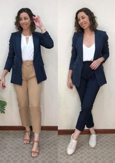 Look Blazer Azul, Outfit Elegantes, Casual Outfits For Work, Navy Outfit, Corporate Wear, Easy Chic, Dress For Work, Outfit Mujer