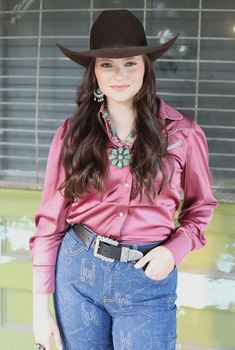 The cutest retro cowgirl silk pearl snap western blouse. The quality and detail is next level and the fit is so classy. Its the perfect staple to go in any cowgirl closet for wearing in the show ring, dancing, fashion show, rodeo or wherever you would like. 97% Polyester 3% Spandex Cowgirl Closet, Curvy Girl Dress, Retro Cowgirl, Western Blouse, Rancher Hat, Casual Bottoms, Rings Jewelry Fashion, Western Shirt, Overall Dress