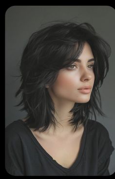 Straight Shaggy Haircut, Mid Length Hair For Round Face, Haïr Cut Medium Hair, Long Side Swept Bangs, Shaggy Cut, Shaggy Lob, Swept Bangs, 일본 패션, Modern Haircuts