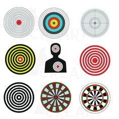 several different types of darts and target