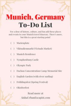 Checklist of things to do in Munich Germany Outfits For Munich, Germany Attire, Munich Bucket List, Munich Germany Outfit Summer, Munich Germany Outfit, What To Do In Munich Germany, Germany Trip, Things To Do In Munich Germany