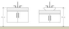 a drawing of a sink and cabinet with measurements