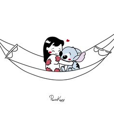 a drawing of a woman holding a baby koala in a hammock with hearts on her chest