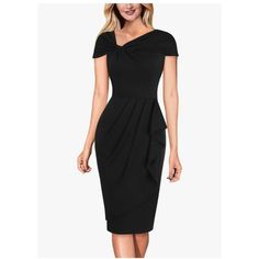 This Elegant Dress Tells A Story Of Sophistication And Grace. The Twist V-Neckline And Pleated Waist Ruffle Add A Touch Of Vintage Charm, Making It A Timeless Piece For Evening Outings. Crafted With A Blend Of Cotton, Polyester, And Spandex, It Ensures Comfort And A Flattering Fit. Twist V-Neckline Pleated Waist Ruffle Back Zipper Closure Bodycon Fit Pencil Sheath Silhouette Knee-Length Short Sleeves Soft And Stretchy Fabric Features: Elegant Party, Cocktail, Dinner Dress Back Slit All Seasons S Ruffle Bodycon, Cocktail Dinner, Knee Length Shorts, Small Flat, Dinner Dress, Charm Making, Elegant Party, Dress Picture, Elegant Dress