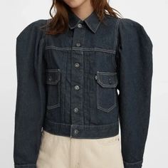 Size Xs - Levi’s Made & Crafted Women’s Angel Sleeve Trucker Jacket - $248 Fall Denim Jacket With Patch Pockets, Fitted Denim Jacket With Patch Pockets, Fitted Denim Jacket With Patch Pockets And Long Sleeves, Fitted Levi's Outerwear With Pockets, Levi's Fitted Long Sleeve Denim Jacket, Levi's Fitted Denim Jacket For Work, Fitted Fall Tops With Patch Pockets, Fitted Tops With Patch Pockets For Fall, Trucker Jacket Men