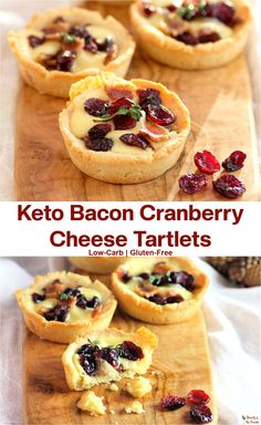 keto bacon cranberry cheese tartles on a cutting board with text overlay