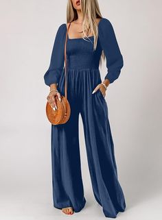 Happy Sailed Womens Loose Casual Jumpsuits Overalls One Piece Long Sleeve Wide Leg Long Pant Rompers with Pockets Romper Long Pants, Lazy Day Outfit, Casual Jumpsuit, Rainy Day Outfit, Airport Outfit, Comfy Casual, Minimalist Outfit, Concert Outfit