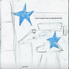 a drawing of two blue stars sitting on top of a table next to each other