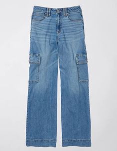 AE Dreamy Drape Stretch Super High-Waisted Cargo Baggy Wide-Leg Jean American Eagle Mom Jeans, High Rise Denim Jeans, American Eagle Jeans, Mens Outfitters, Wide Leg Denim, American Eagle Outfitters Jeans, Tweed Jacket, Recycled Cotton, Wide Leg Jeans