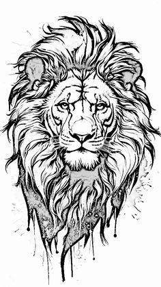 a black and white drawing of a lion