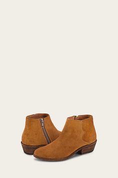 Carson Piping Bootie | The Frye Company Western Leather Booties With Snip Toe, Western Suede Ankle Booties, Western Mid-calf Boots With Pointed Toe And Leather Sole, Brown Leather Western Booties, The Frye Company, Bags And Accessories, Break In, Bootie, Piping