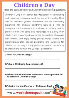 the children's day worksheet is shown with an orange background and text