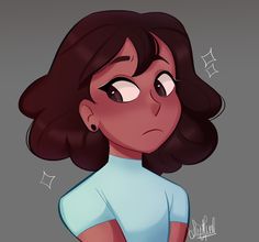 a cartoon girl with dark hair and blue shirt