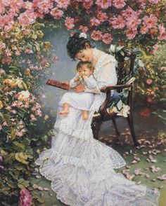 a painting of a woman holding a child