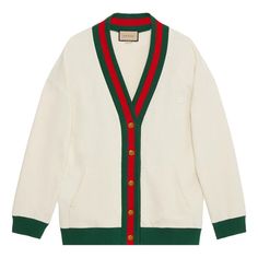 Gucci Cotton Jersey Cardigan With Web 'Off White' 752190-XJFV6-9150