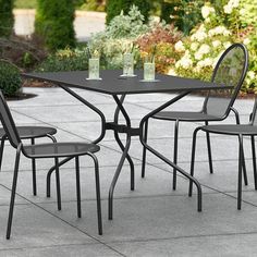 Add functionality and pizzazz to your patio or other outdoor seating area with this Lancaster Table & Seating Harbor black 30" x 48" rectangular dining height powder-coated steel mesh table with modern legs. This table is constructed of durable stainless steel with a black powder-coated finish that makes it resistant to inclement weather conditions, so you can keep it outdoors year-round without worry. The mesh tabletop design allows liquid to slip through so that it doesn't make a mess, giving it useful protection against spills and rain.  The stylish leg design of this table allows it to stand proudly in your establishment while adding a modern touch to your outdoor dining area. Plus, the lightweight design allows you to easily move the table wherever it's needed most! The tabletop featu Outdoor Seating Area, Height Table, Outdoor Armchair, Table Top Design, Stylish Chairs, Outdoor Entertaining Area, Restaurant Tables, Arm Chairs, Outdoor Dining Area