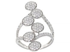 Bella Luce ® white diamond simulant 2.24ctw round, rhodium over sterling silver ring. Measures approximately 1 3/8"L x 1/16"W and is not sizeable. Round Cubic Zirconia Ring With Pave Setting, Cubic Zirconia Cluster Ring With Pave Setting, Silver Cluster Ring With Pave Setting, Silver Rings With Pave Setting, Diamond Simulant, White Diamond, Sterling Silver Ring, Silver Ring, Sterling Silver Rings