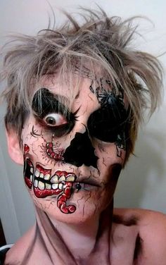 Make Up Halloween Hombre, Halloween Hombre, Halloweenský Makeup, Zombie Face, Creepy Makeup, Pop Art Makeup, Horror Make-up, Creepy Halloween Makeup, Make Up Halloween