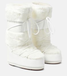 Icon faux fur-trimmed snow boots in white - Moon Boot | Mytheresa Cute Winter Boots, Fur Snow Boots, Pretty Shoes Sneakers, Moon Boot, Faux Fur Boots, Moon Boots, Snow Boots Women, Fur Boots, Pretty Shoes