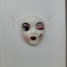 Vintage Fancy Faces New Orleans Handpainted Porcelain Mask Brooch Pin Winking Face Design Blush With Rhinestone With Brass Butterfly Clutch Pin Back Unworn, In Original Packaging Handmade In New Orleans, Louisiana Porcelain Mask, Packaging Handmade, Brass Butterfly, Winking Face, Ceramic Mask, Face Brooch, Face Jewellery, Butterfly Clutch, New Orleans Louisiana