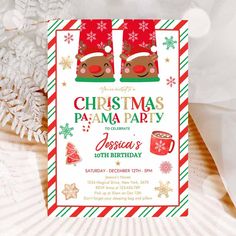 Christmas Pajama Birthday Party Invitation Christmas Slumber Party, Invitation Red And Gold, Pajama Birthday Party, Pajama Birthday Parties, Slumber Party Invitations, Christmas Pajama Party, Red And Gold Christmas, Christmas Pajamas Kids, Gold Holiday