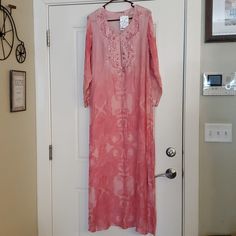 Beautiful Jeweled Dress, Snap Sleeve Closure. Long Spring Rayon Dress, Spring Rayon Long Dress, Long Rayon Dress For Spring, Spring Silk Tunic Maxi Dress, Silk Tunic Maxi Dress For Spring, Spring Silk Tunic Dresses, Jeweled Dress, Dress Snap, Maxi Dress