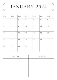 a calendar with the word january in black and white, on top of a blank page