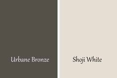 two different shades of gray and white with the words urban bronze, shoji white