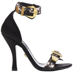 New Versace Black Crystal Embellished Ankle Strap Shoes Sandals Designer size 38.5 - US 8.5 S/S 2018 Collection Black Satin, Black Swarovski Crystal Embellishment, Gold-Tone Metal Buckle with Medusa Logo, Both Straps Adjustable. Leather Lining and Leather Sole. Heel Height - 4 inches / 10 cm Made in Italy. New with box. Retail $1950.00 Listing code: 112054580242958 Black Designer Heels, Versace High Heels, Chic High Heels, Versace Designer, Fab Shoes, Ankle Strap Shoes, Buckle Sandals, Strap Shoes, Designer Sandals