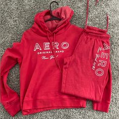 Aero Set Infrared And White Washed Once Never Worn Size Small Aeropostale Sets, Aeropostale Outfits, Sweatpants Outfit, Virtual Closet, Sweat Pants, Sweater Set, Dream Clothes, Aeropostale, Red White