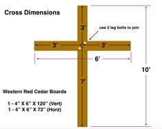 the cross is shown with measurements and measurements for each piece, including two sides that have been