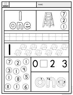 the worksheet for preschool to learn how to write and draw numbers in one