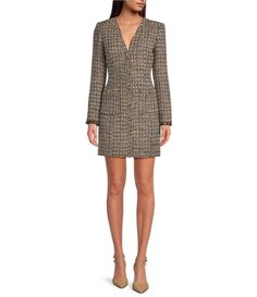 Gianni Bini Dela Tweed V-Neck Long Sleeve Mini Dress | Dillard's Knee-length Tweed Mini Dress For Fall, Fitted Tweed V-neck Mini Dress, Spring V-neck Tweed Dress For Work, V-neck Tweed Dress For Spring Workwear, Spring Workwear Tweed V-neck Dress, V-neck Tweed Dress For Work, Elegant Tweed V-neck Dress, Fitted V-neck Tweed Dress For Fall, Elegant V-neck Tweed Mini Dress