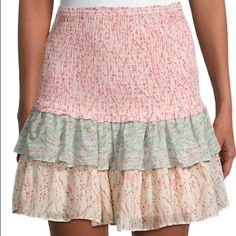 Allison New York Smocked Floral Skirt. Waist To Hip Smocking, Flouncy, Tiered Silhouette. Pull On, Lined, Polyester. Size Large, 12-14, Waist 29.5”-32”, Hips 40.5”-42”. Length 18”. Multi Color Floral. Nwt. Spring Mini Skirt With Smocked Bodice And Tiered Design, Spring Mini Skirt With Smocked Bodice And Tiered Shape, Spring Tiered Mini Skirt With Smocked Bodice, Casual Smocked Dress With Gathered Skirt, Casual Smocked Dress With Tiered Skirt, Casual Smocked Dress With Flowy Tiered Skirt, Pink Smocked Dress With Tiered Skirt, Pink Tiered Skirt With Smocked Bodice, Spring Pink Skirt With Smocked Bodice