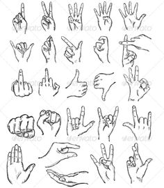 hand gestures drawn in black ink on white paper - miscellaneous objects / arts & crafts