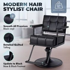 the modern hair stylist chair is shown with instructions