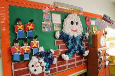 the bulletin board is decorated with paper machs