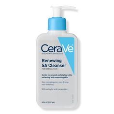 8.0 oz Renewing SA Cleanser with Salicylic Acid for Balanced Skin - CeraVe | Ulta Beauty Salicylic Acid Face Wash, Cerave Cleanser, Pimples On Face, Best Face Wash, Skin Care Cleanser, Vitamins For Skin, Skin Cleanse, Skin Care Brands, Gentle Cleanser