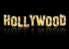 the word hollywood in gold on a black background