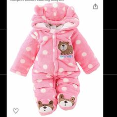 Kraftbean Hooded Full Body Footed Puffy Suit Size 12 Months Pink With White A Polka Dots Sweet Brown Bear Face On Bottom Brown Bear With Blue Bear Hugs Embroidered Text On Front Left Chest Brown Bear Feet Front Pink Snap Closure Button Fly Closure Pink Bear Ear Hood Whole Body Footed Jumpsuit Design Protects & Keeps Baby Warm Length 26” Chest 15” Coat,Infant, Baby,Winter,Cold Weather Accessories, Coverall, Jumper, Onesie, One Piece B8 Baby Boy Winter Outfits, Winter Baby Boy, Baby Snowsuit, Baby Overall, Winter Baby Clothes, Toddler Romper, Baby Jumpsuit, Jumpsuit Outfit, Coat Winter