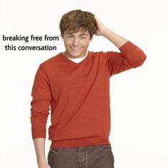 a young man is smiling and holding his hands on his head with the caption breaking free from this conversation