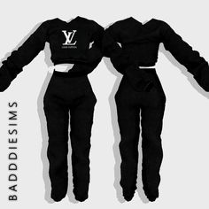 two black sweaters and pants with the word baddesins printed on them in white