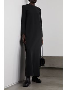 THE ROW Amara crepe maxi dress | NET-A-PORTER Basic Maxi Dress, Basic Ootd, Amara Dress, Crepe Maxi Dress, Designer Maxi Dress, Grey Maxi Dress, Timeless Dress, Minimalist Dresses, Column Dress